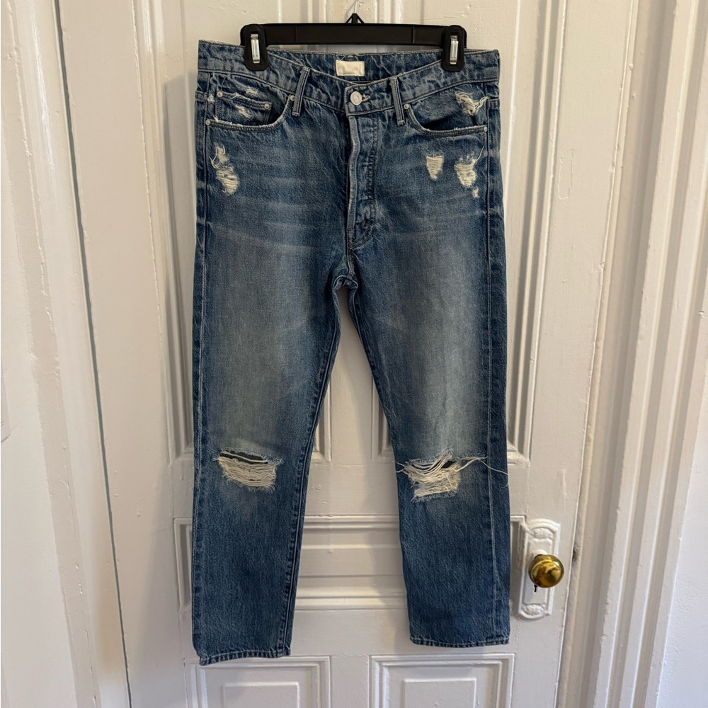 MOTHER Women’s Midrise Relaxed Blue Distressed Jeans